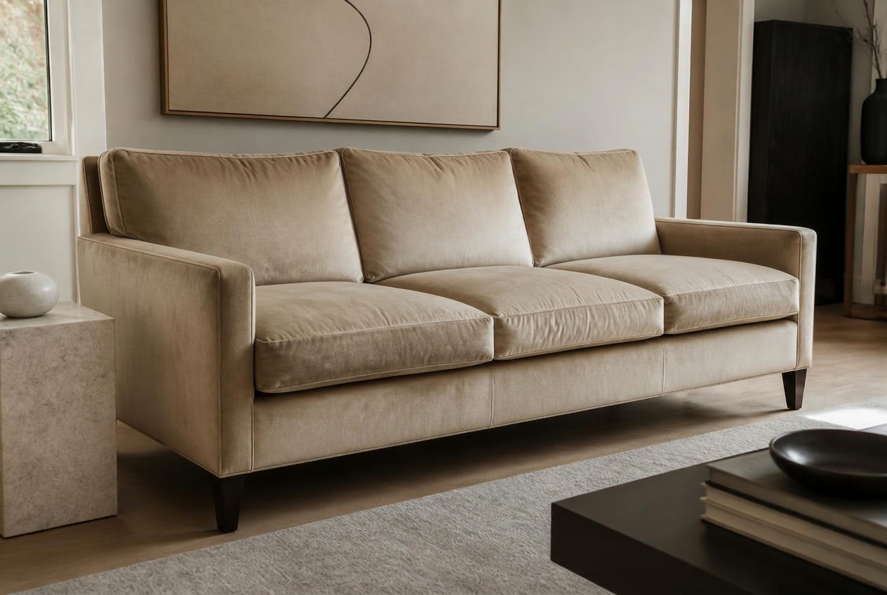 Sofá clássico em veludo depois da higienização