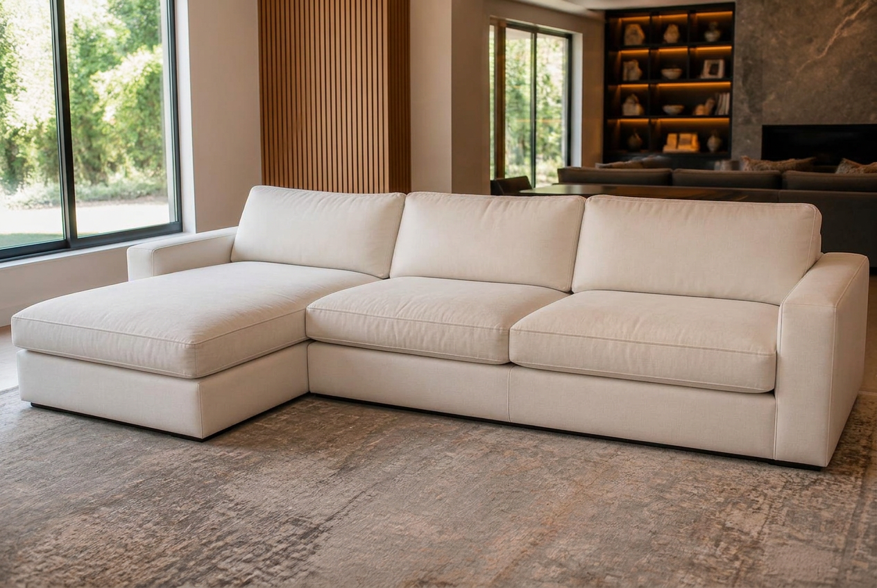 Sofá com chaise depois da higienização